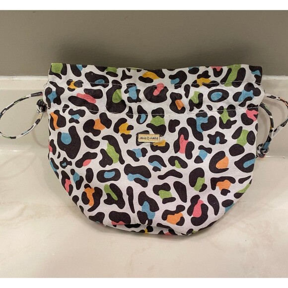 Jane Marie Makeup Organizer Canvas Bag w/ Pull tie in Rainbow Leopard Print - Picture 5 of 10
